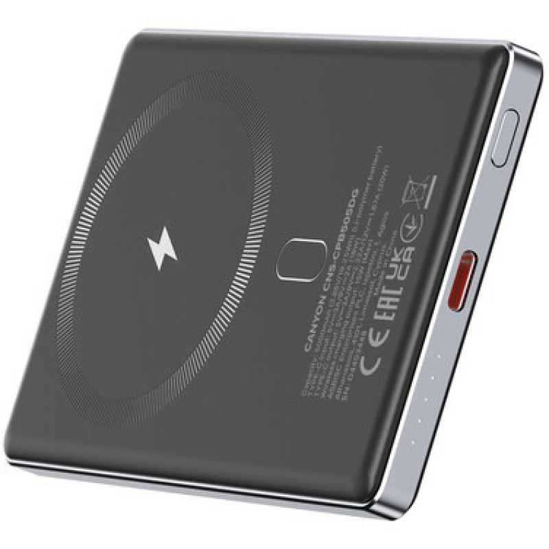 УМБ Canyon 5000mAh OnPower 505 slim Magsafe Dark Grey (CNS-CPB505DG)