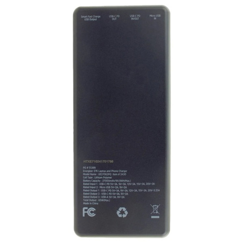 УМБ ENERGIZER UE27062PQ 27000 mAh Black