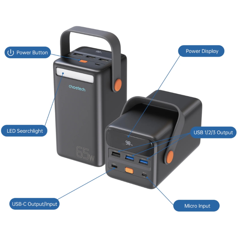 УМБ Акумулятор Choetech 50000mAh PD + QC 65W Power Bank Choetech 50000mAh PD + QC 65W