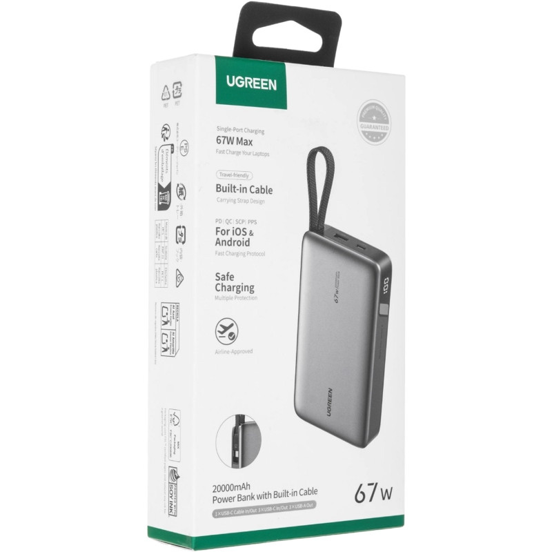 УМБ Ugreen 20000 mAh 67W Cable Space gray (U_55996B)