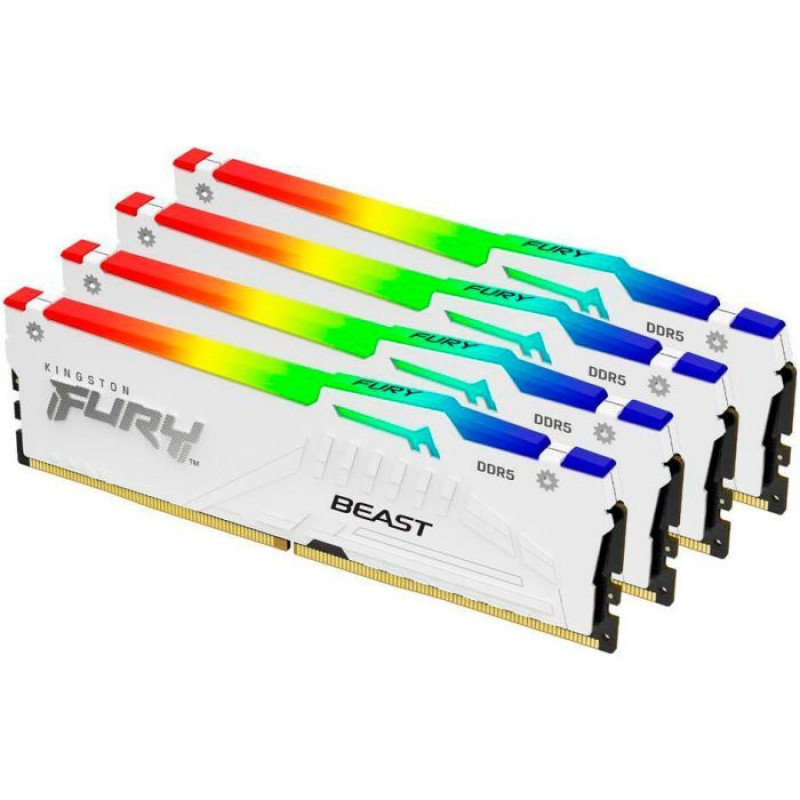 Модуль пам'яті Kingston DDR5 128GB (4x32GB) 5600 MHz FURY Beast RGB White Fury (ex.HyperX) (KF556C40BWAK4-128)