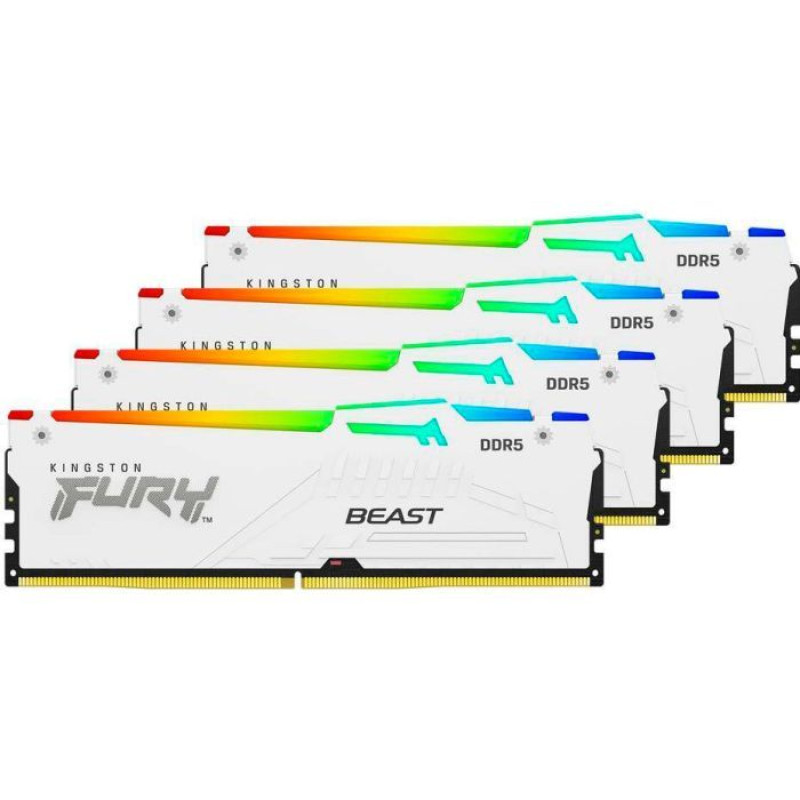 Модуль пам'яті Kingston DDR5 128GB (4x32GB) 5600 MHz FURY Beast RGB White Fury (ex.HyperX) (KF556C40BWAK4-128)