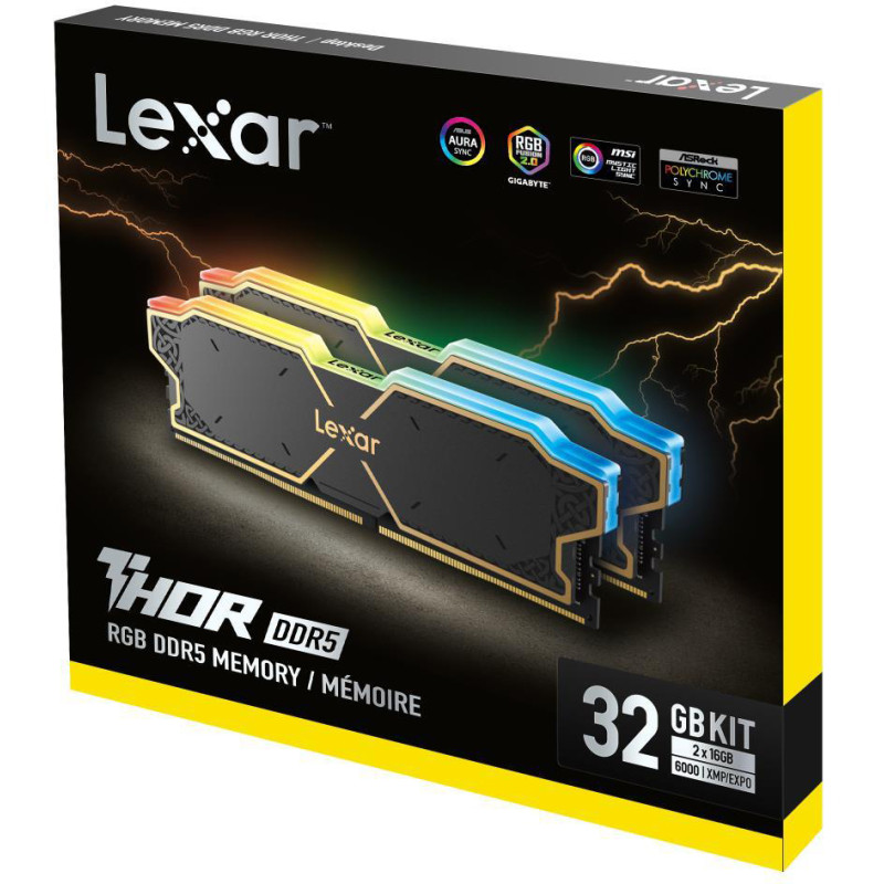 Пам'ять пам'яті Lexar Thor RGB DDR5-6000 32768MB (набір 2x16384MB) Чорний (LD5U16G60C38BG-RGD)