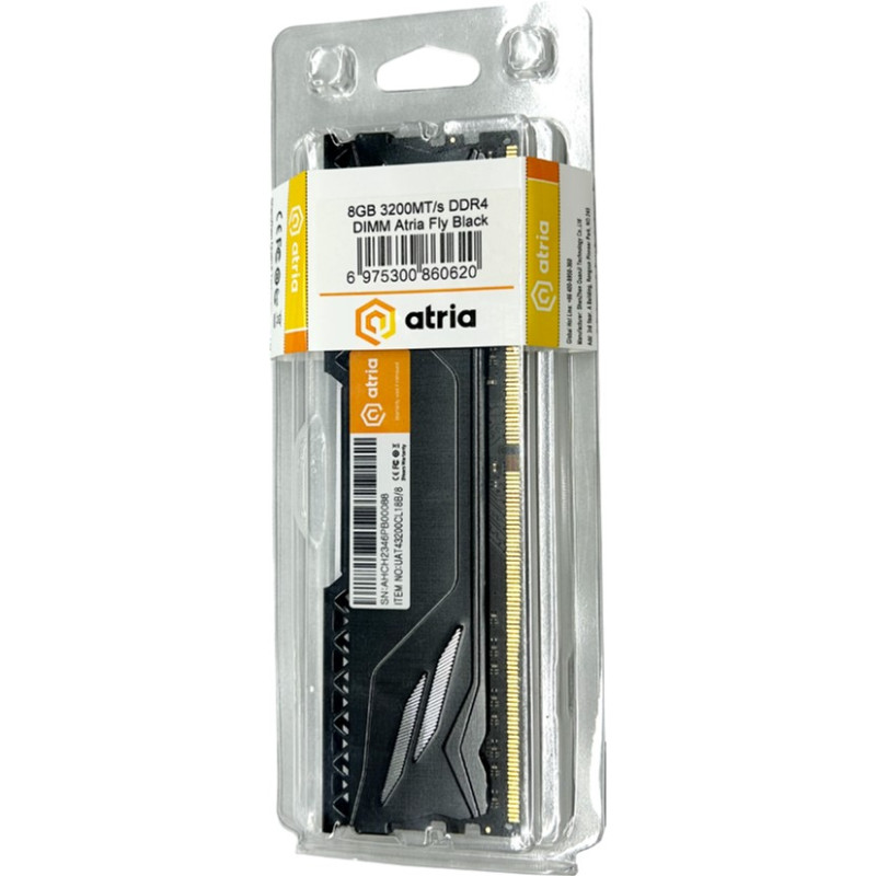 Модуль пам'яті Atria DDR4 8GB 3200MHz Fly Black (UAT43200CL18B/8)