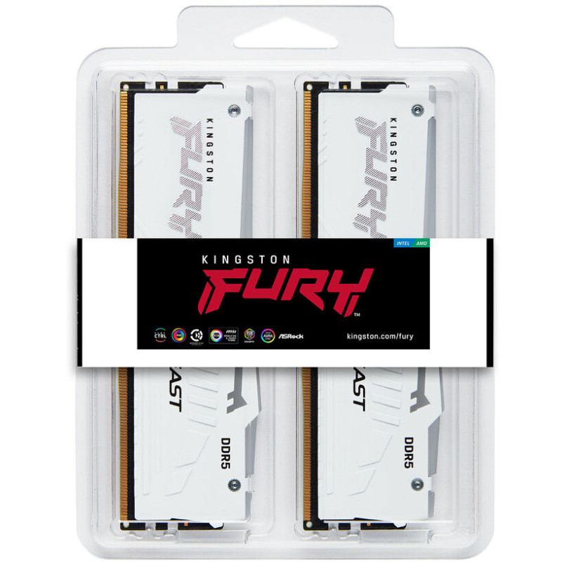 Модуль пам'яті Kingston DDR5 32GB (2x16GB) 5600 MHz FURY Beast White RGB Fury (ex.HyperX) (KF556C40BWAK2-32)