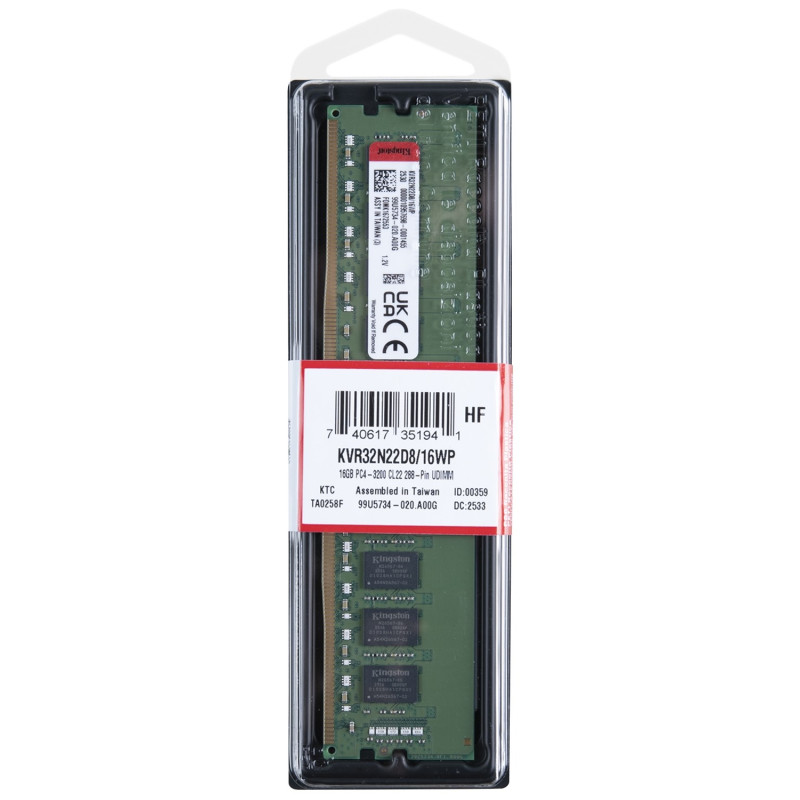 Модуль пам'яті Kingston DDR4 16GB/3200 ValueRAM (KVR32N22D8/16WP)
