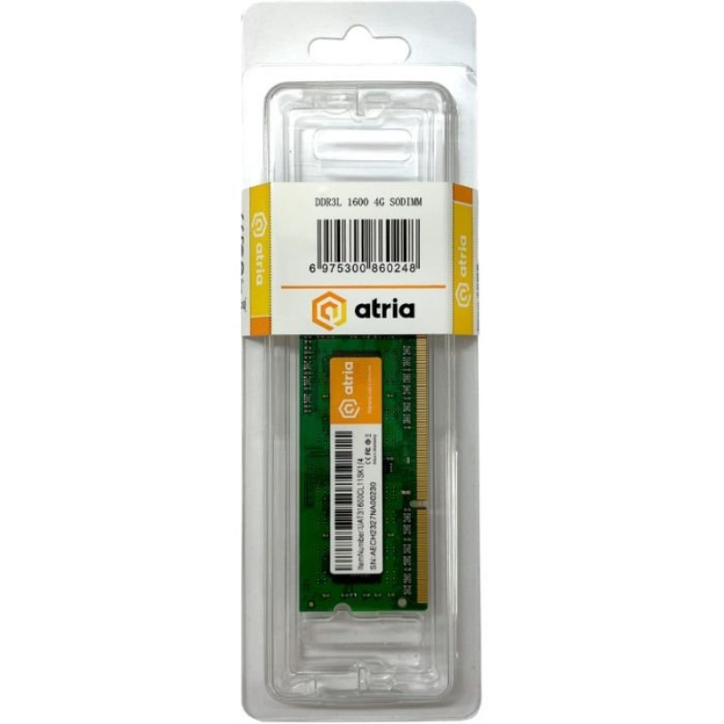 Модуль пам'яті ATRIA SoDIMM DDR3 4GB 1600MHz (UAT31600CL11SK1/4)