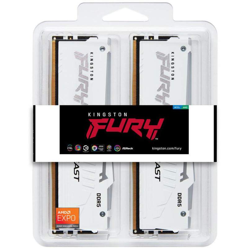 Модуль пам'яті Kingston DDR5 64GB (2x32GB) 6400 MHz Beast White RGB EXPO Fury (ex.HyperX) (KF564C32BWEAK2-64)