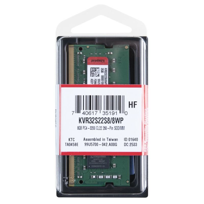 Модуль пам'яті Kingston SO-DIMM 8GB/3200 DDR4 ValueRAM (KVR32S22S8/8WP)