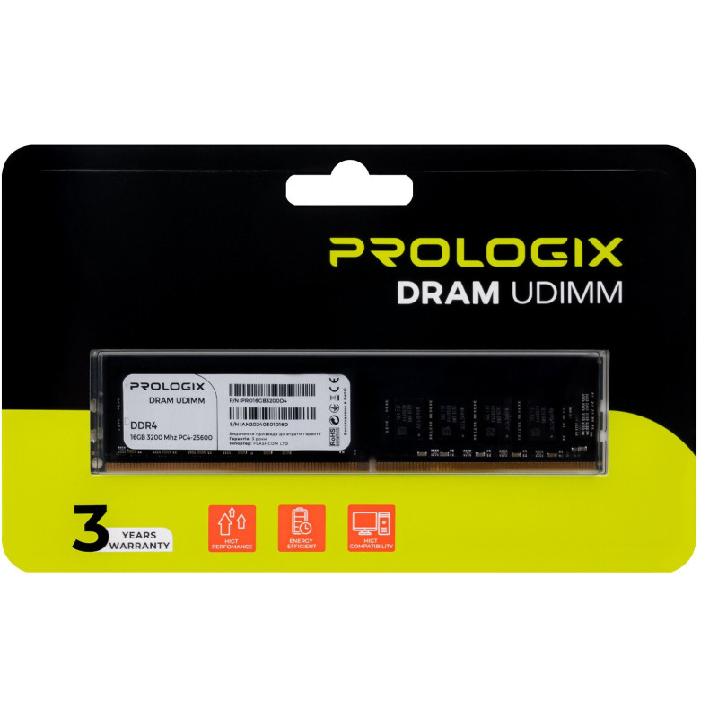 Модуль пам'яті Prologix DDR4 16GB/3200 (PRO16GB3200D4)
