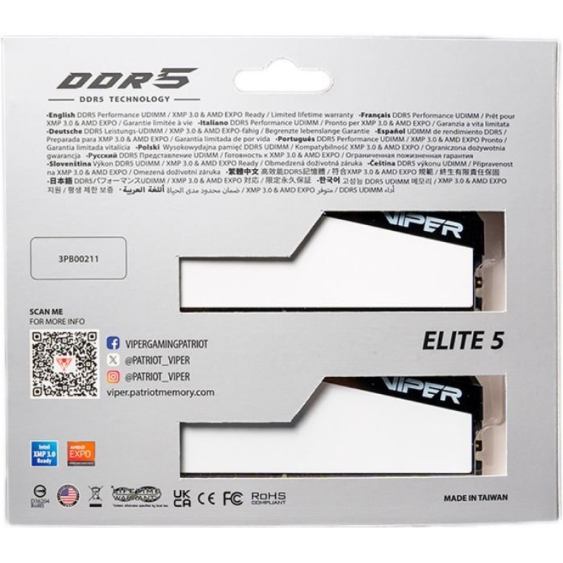Модуль пам'яті Patriot DDR5 2x32GB/6400 Viper Elite 5 (VEB564G6432KW)
