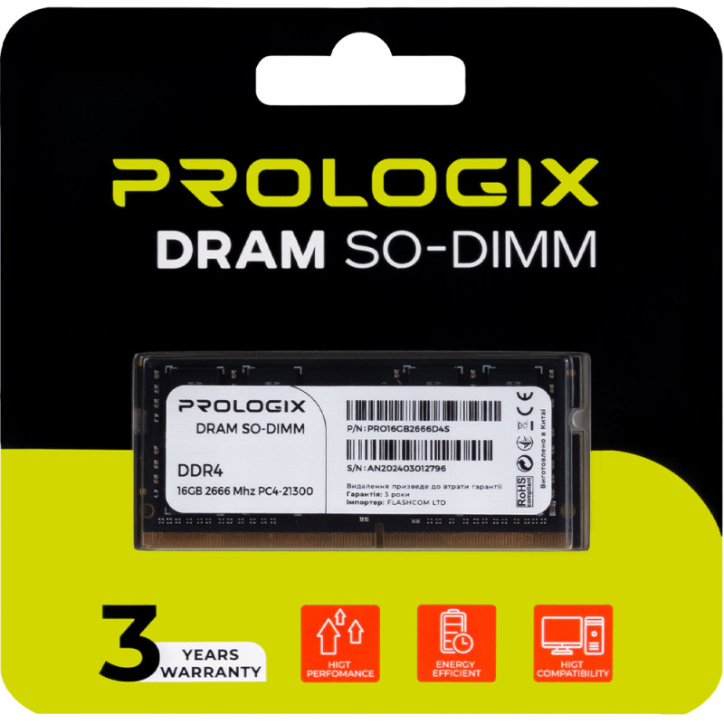 Модуль пам'яті Prologix SO-DIMM 16GB/2666 DDR4 (PRO16GB2666D4S)