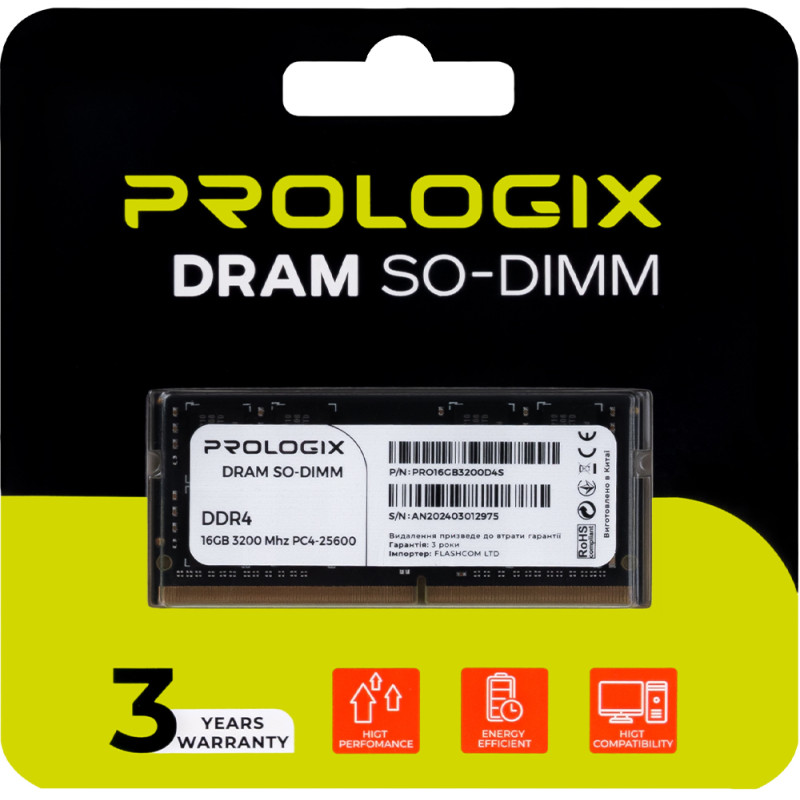 Модуль пам'яті Prologix SO-DIMM 16GB/3200 DDR4 (PRO16GB3200D4S)