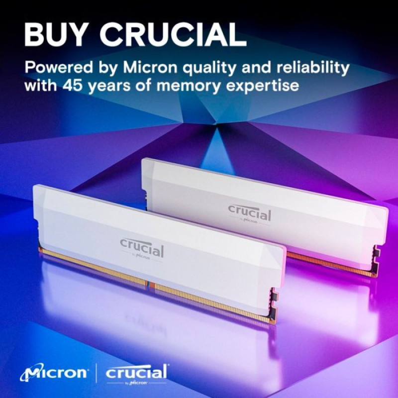 Модуль пам'яті Micron (Crucial) DDR5 16GB 6400 MHz Pro Overclocking White (CP16G64C38U5W)