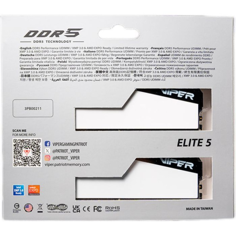 Модуль пам'яті Patriot DDR5 2x16GB/6000 Viper Elite 5 (VEB532G6030KW)