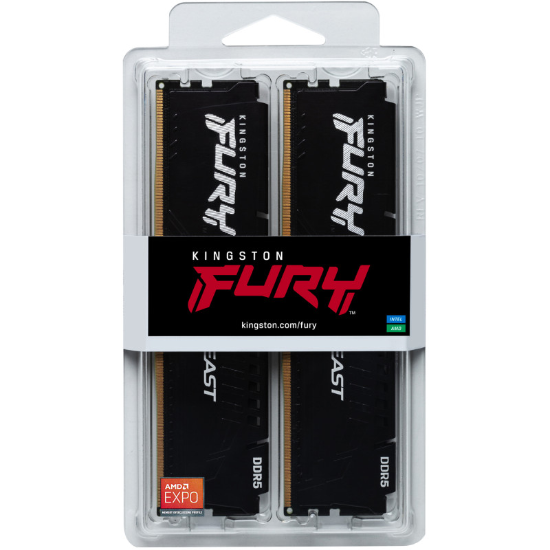Модуль пам'яті Kingston DDR5 64GB (2x32GB) 6000 MHz Beast Black EXPO Fury (ex.HyperX) (KF560C30BBEK2-64)