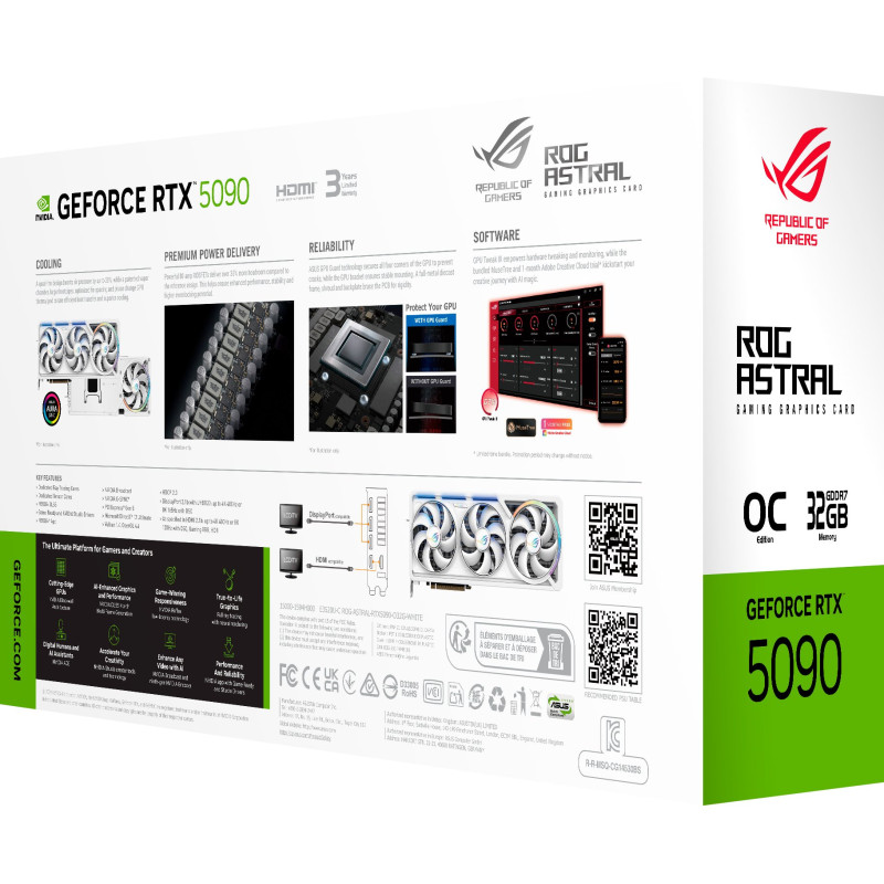 Відеокарта ASUS GeForce RTX 5090 32GB GDDR7 OC ROG-ASTRAL-RTX5090-O32G-WHITE