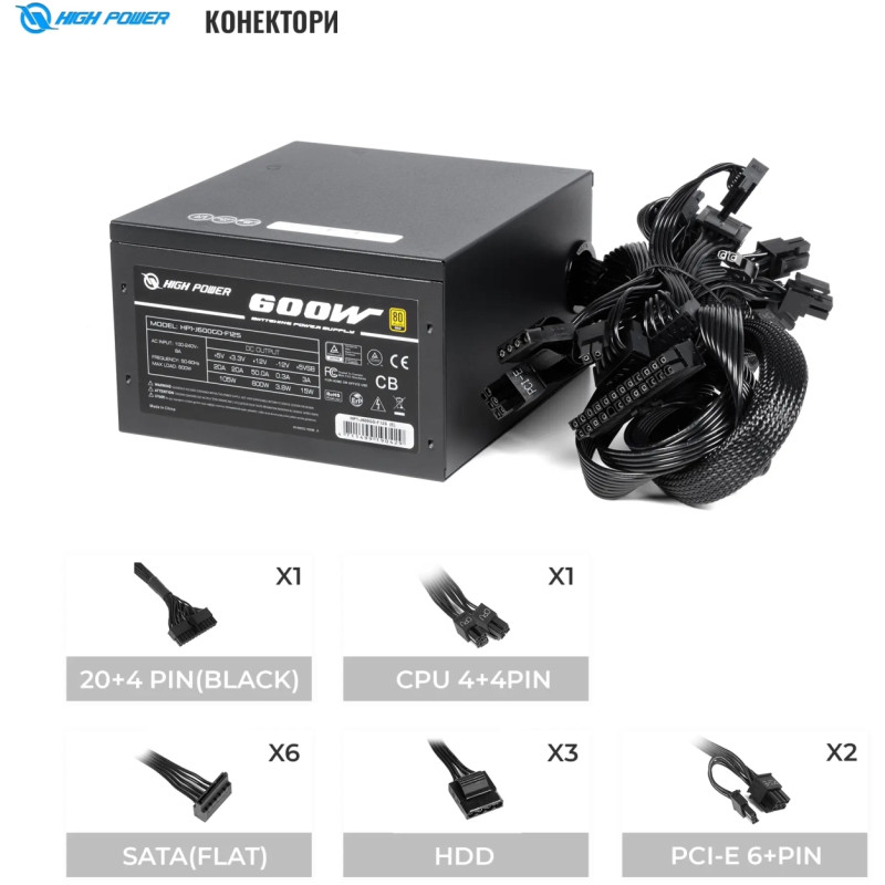 Блок живлення HighPower 600W 80+ GOLD (HP1-J600GD-F12S)