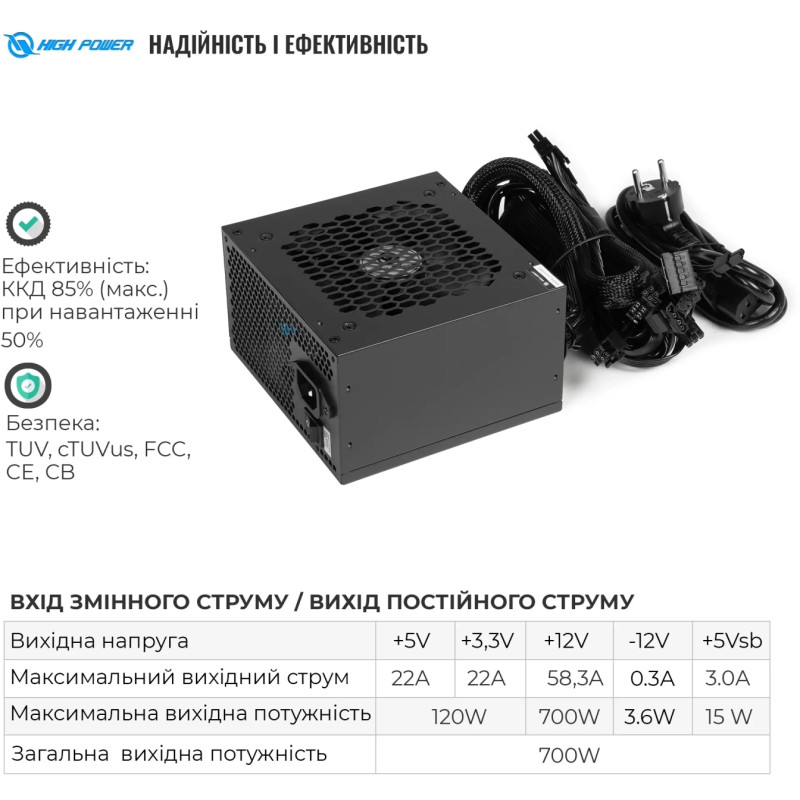 Блок живлення HighPower 700W 80+ GOLD (HP1-J700GD-F12S)