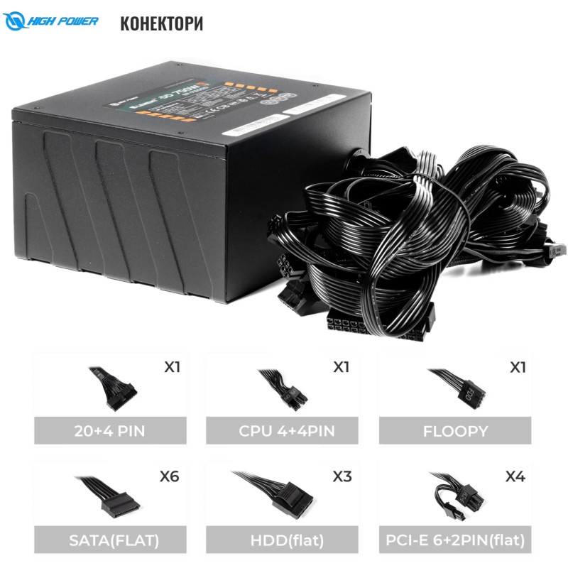 Блок живлення HighPower 750W 80+ Bronze (HP1-M750BR-H12S)