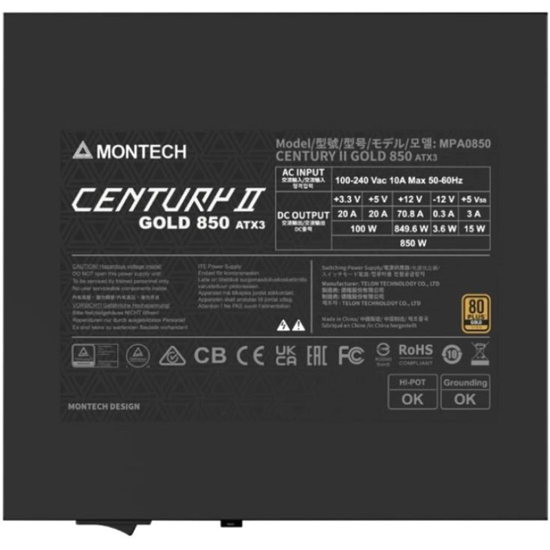 Блок живлення Montech CENTURY II 850W ATX 3.1 80+ Gold (CENTURY II 850)