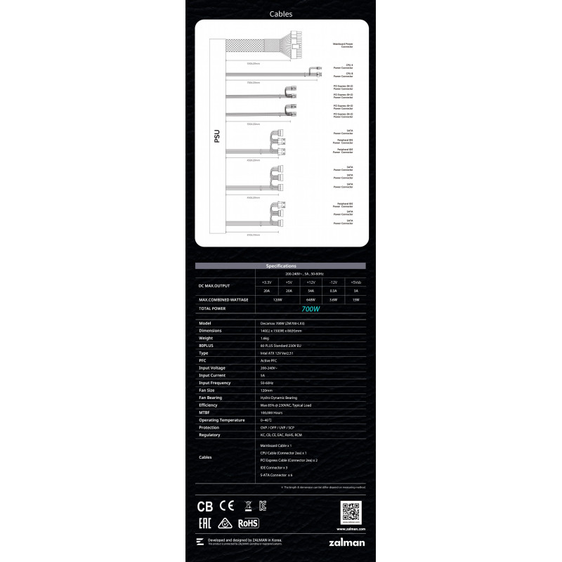 Блок живлення Zalman 700W Decamax (ZM700-LX3)