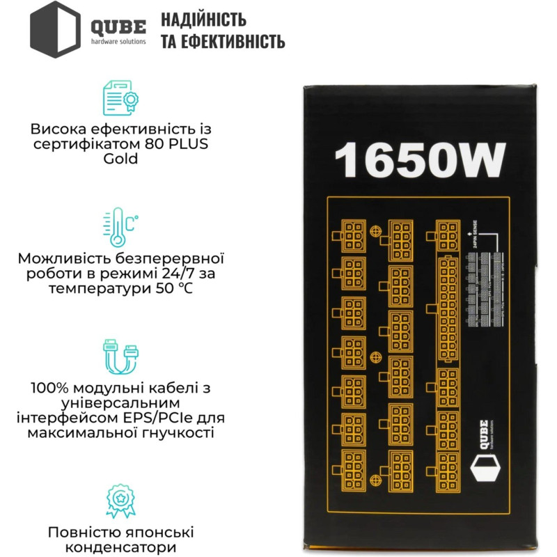 Блок живлення QUBE 1650W 80+ GOLD (QBF-HP1-1650GD-14C)