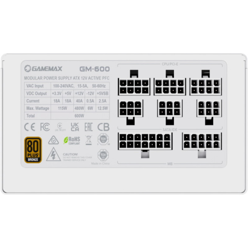 Блок живлення GAMEMAX GM-600 Modular white