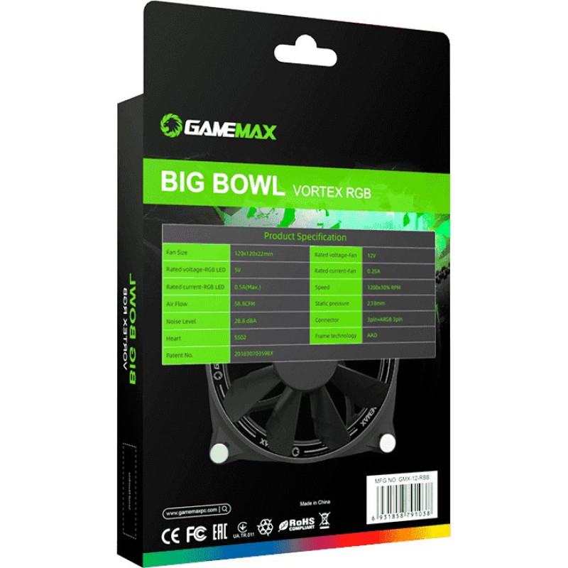 Кулер для корпуса 120 мм ARGB підсвічування гумові GAMEMAX GMX-12-DBB