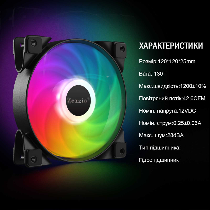 Кулер до корпусу Zezzio ZC-120 Colorful 3in1