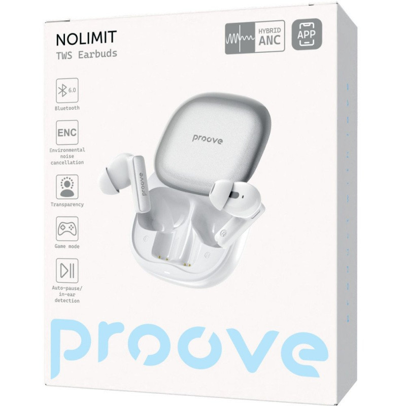 Навушники TWS Proove NoLimit TWS with Hybrid ANC (APP) White/Silver (TWNL0001AP26)