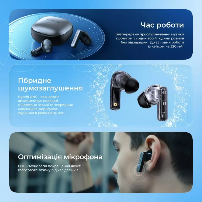 Навушники TWS Proove NoLimit TWS with Hybrid ANC (APP) Black/Gray (TWNL0001AP13)