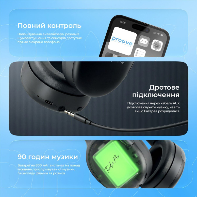 Бездротові навушники Proove Tender Pro with ANC (APP)  black (HPTP0001AP01)
