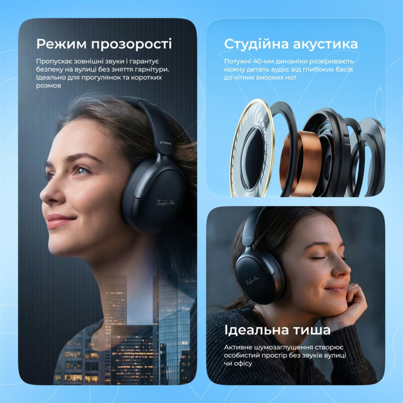Бездротові навушники Proove Tender Pro with ANC (APP)  black (HPTP0001AP01)