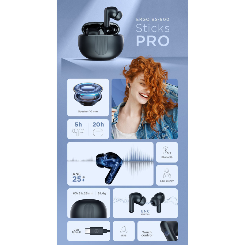 Навушники Ergo BS-900 Sticks Pro Black (BS-900K)