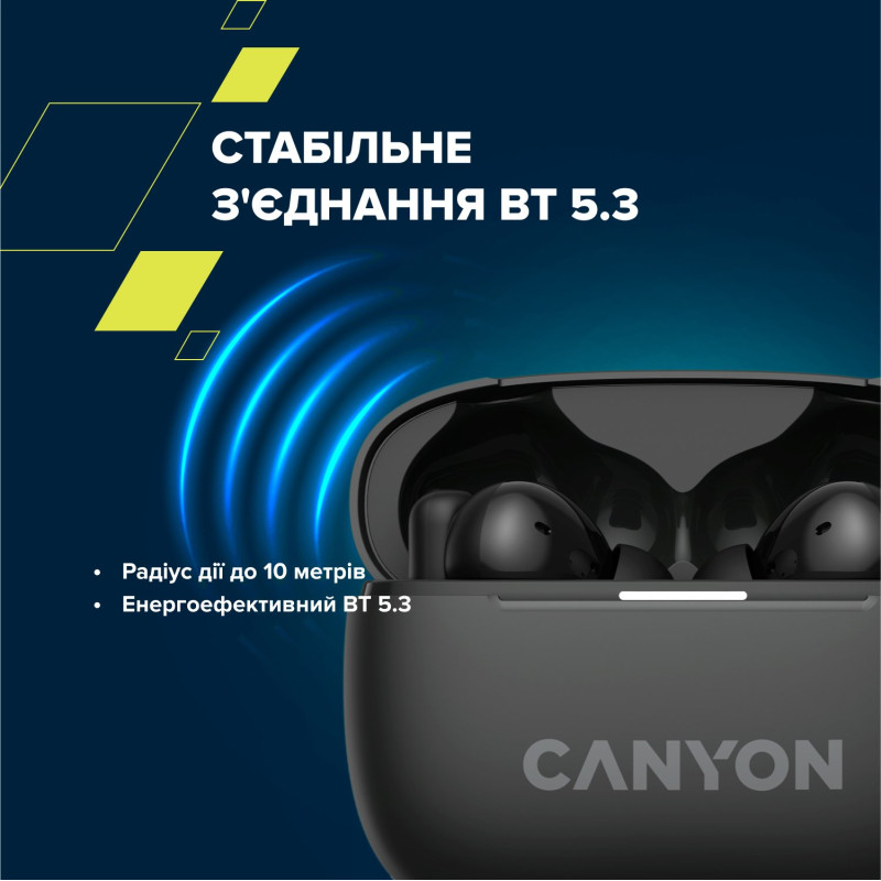 Навушники Canyon TWS-10 OnGo ANC ENC Black (CNS-TWS10BK)