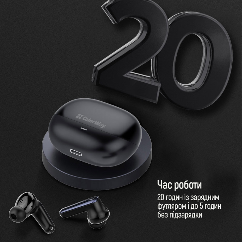 Наушники ColorWay Slim TWS-1 Earbuds Long Life Black (CW-TWS1BK1)