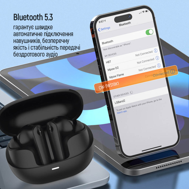 Наушники ColorWay Slim TWS-1 Earbuds Long Life Black (CW-TWS1BK1)