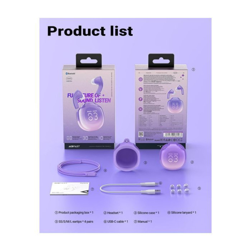 Навушники Acefast T9 grape purple