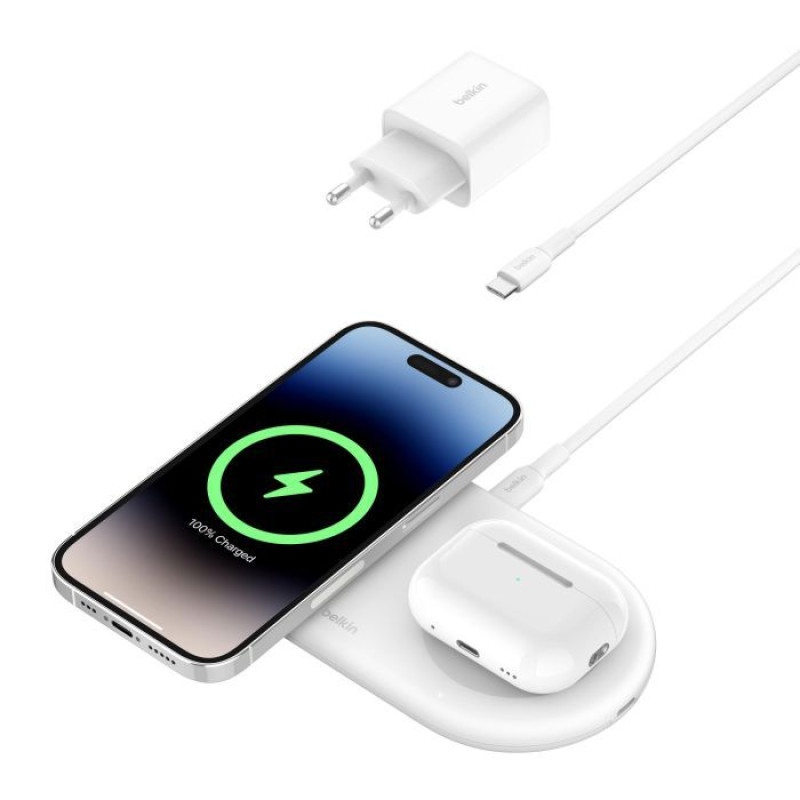 Бездротовий зарядний пристрій Belkin Magnetic Wireless Charging Pad with Qi2 15W White (WIZ021VFWH)
