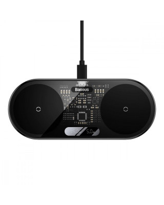Бездротовий ЗП Baseus Digital LED Display 2in1 20W black (WXSX010101)