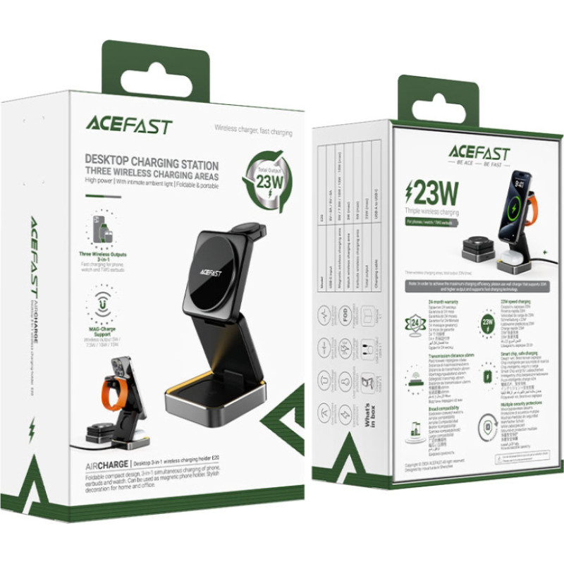Бездротовий зарядний пристрій Acefast Wireless QI 3in1 15W E20 (6974316283478)