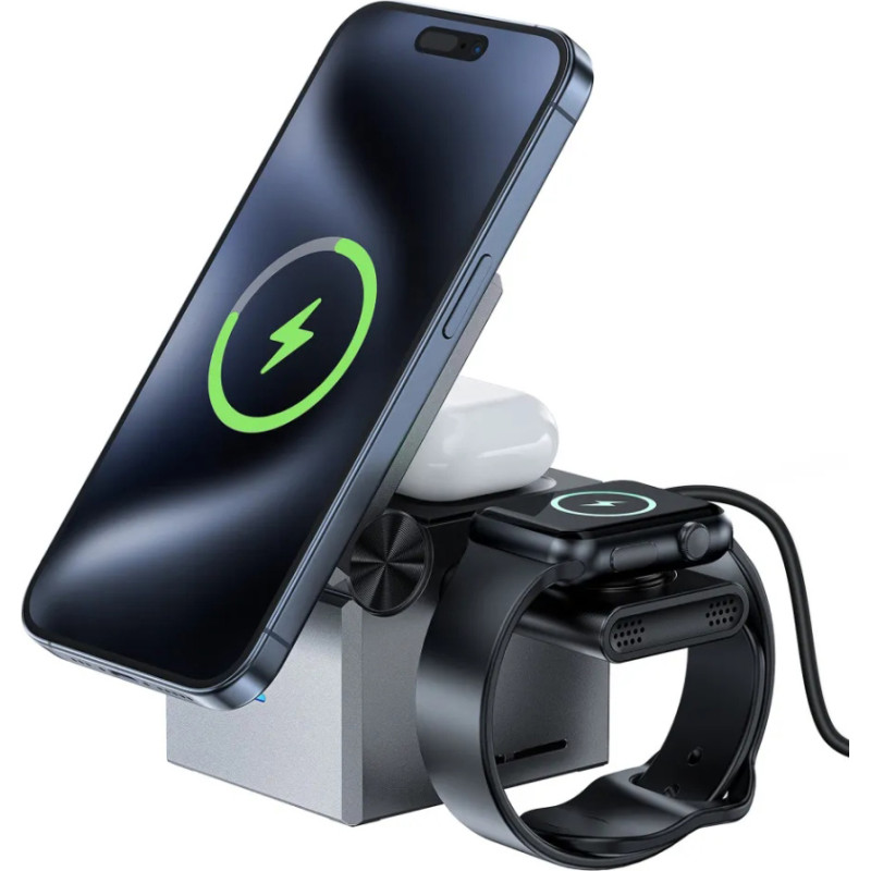 Бездротовий зарядний пристрій Acefast E18 Rubik's Wireless QI 3in1 15W Black (6974316282884)