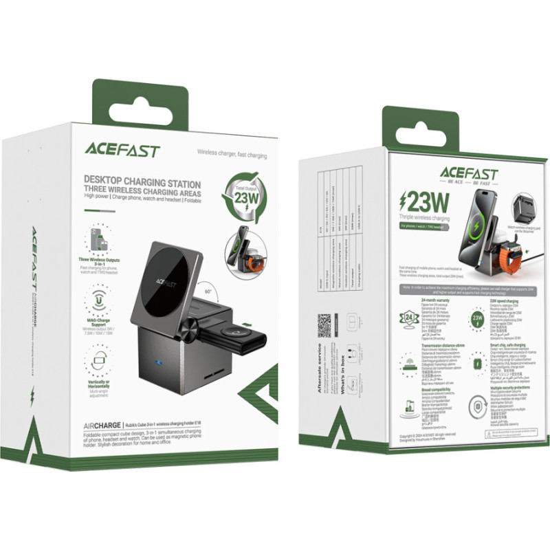 Бездротовий зарядний пристрій Acefast E18 Rubik's Wireless QI 3in1 15W Black (6974316282884)