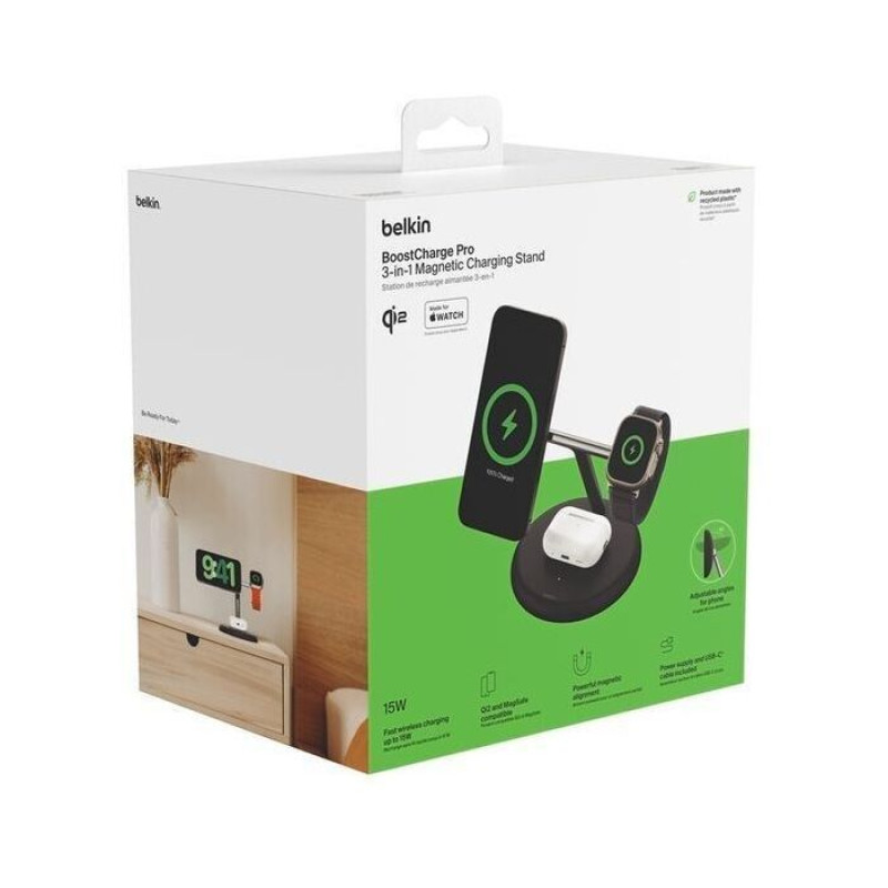 Зарядний пристрій Belkin 3в1 Magnetic Adjustable Pad Qi2 15Вт (WIZ023VFBK)