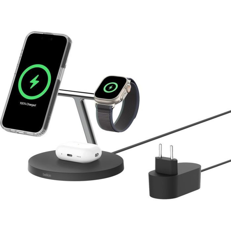 Зарядний пристрій Belkin 3в1 Magnetic Pad Qi2 15Вт (WIZ032KQBK)