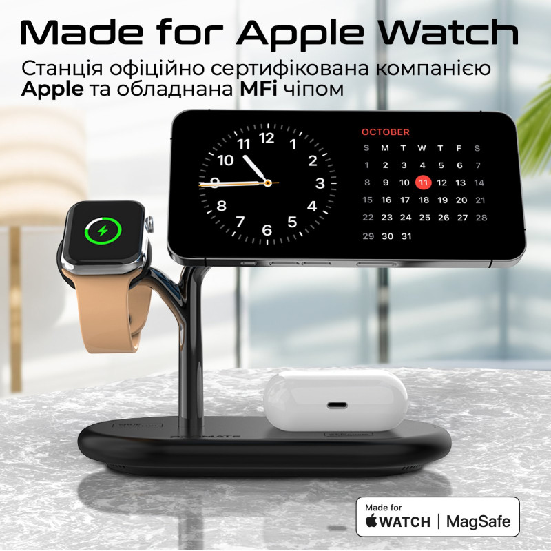 Бездротова зарядна станція Promate Synergy-Pro MagSafe 57W Black