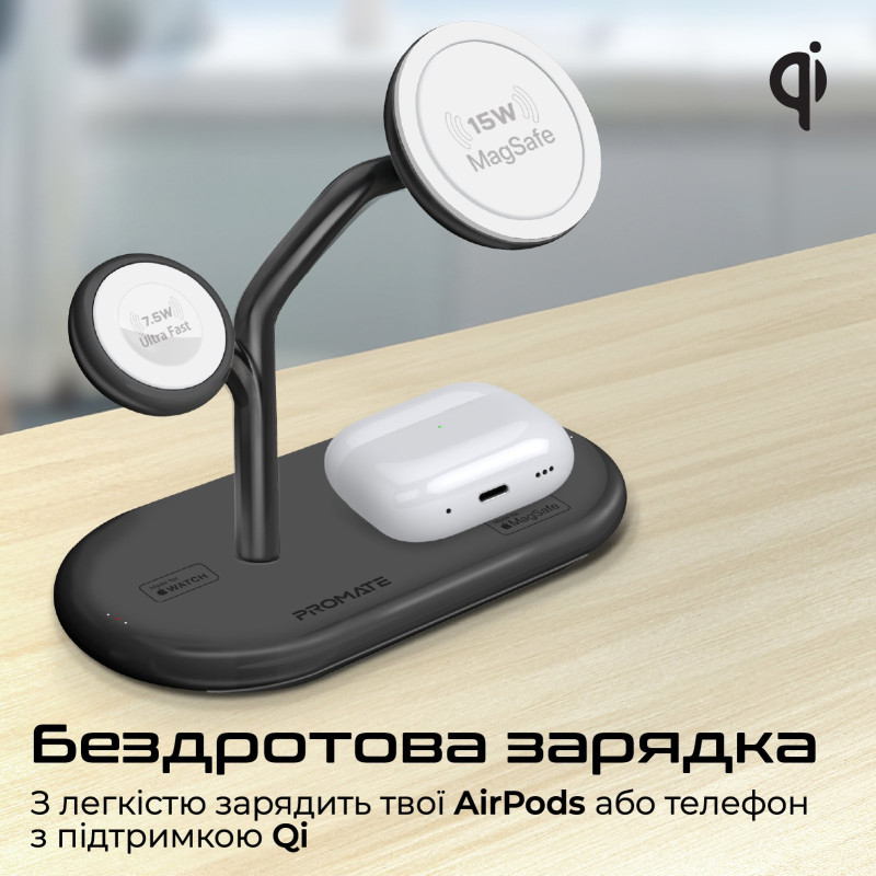 Бездротова зарядна станція Promate Synergy-Pro MagSafe 57W Black