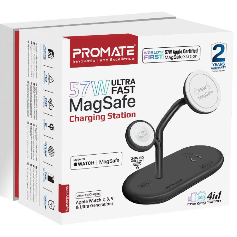 Бездротова зарядна станція Promate Synergy-Pro MagSafe 57W Black
