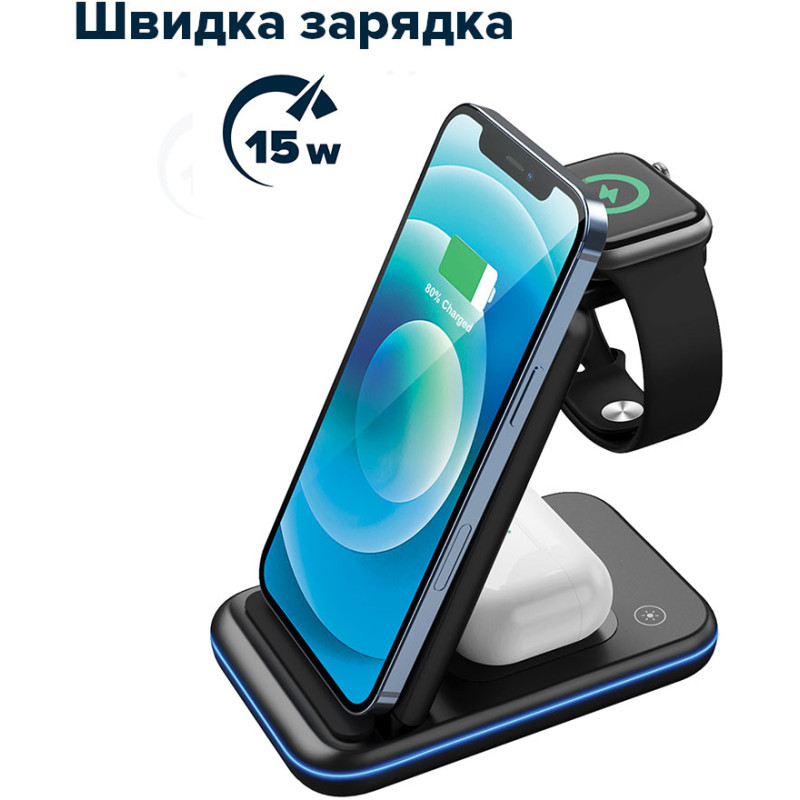 Зарядний пристрій Canyon WS-304 Foldable 3in1 Wireless charger (CNS-WCS304B)